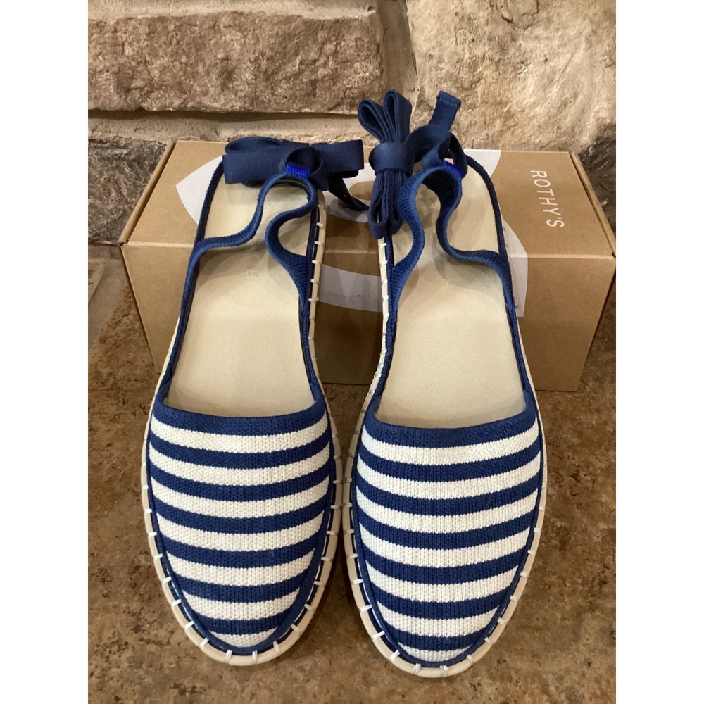Rothy's The D'Orsay Espadrille Womens Size 9.5 Deep Sea Stripe Navy White New - Picture 3 of 8